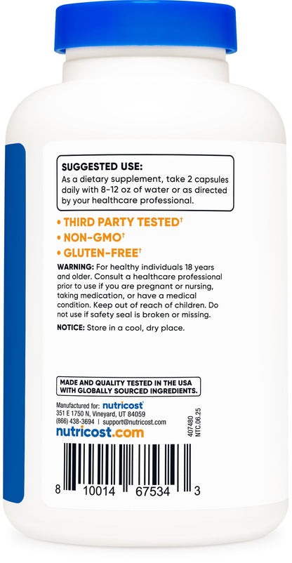 Nutricost Alpha Lipoic Acid 600mg Per Serving, 240 Capsules - Gluten Free, Vegetarian Capsules, Soy Free & Non-GMO