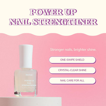 Heyhae Power Up Nail Strengthener 0.23 fl.oz | Daily Nourishment Care for Damaged Weak Splitting Clear Shine Keratin Recovery