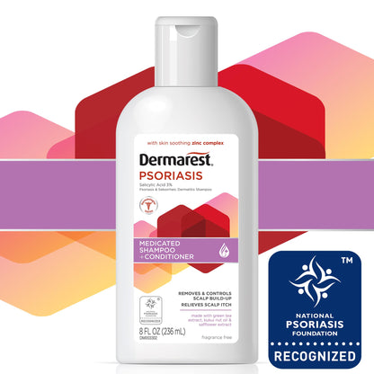 Dermarest Medicated Psoriasis Shampoo & Conditioner, with Salicylic Acid & Zinc Complex, Fragrance-Free, 8 Fl Oz