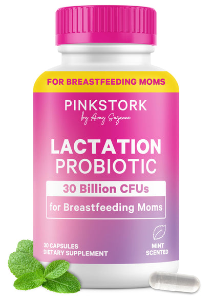 Pink Stork Lactation Probiotic, 30 Billion CFUs, 30 Capsules | Multi Strain Postnatal Probiotics for Breastfeeding Women, Support Breast Milk & Gut Health, Postpartum Essentials