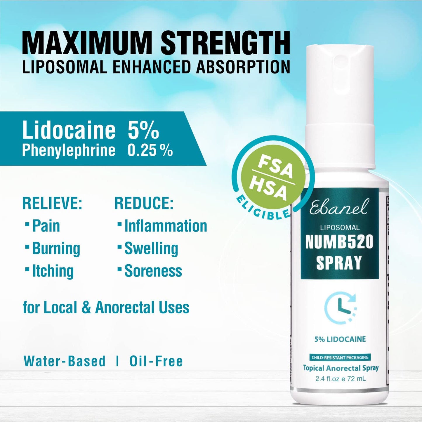 Ebanel Bundle of Lidocaine Numbing Spray, and Hemorrhoid Master