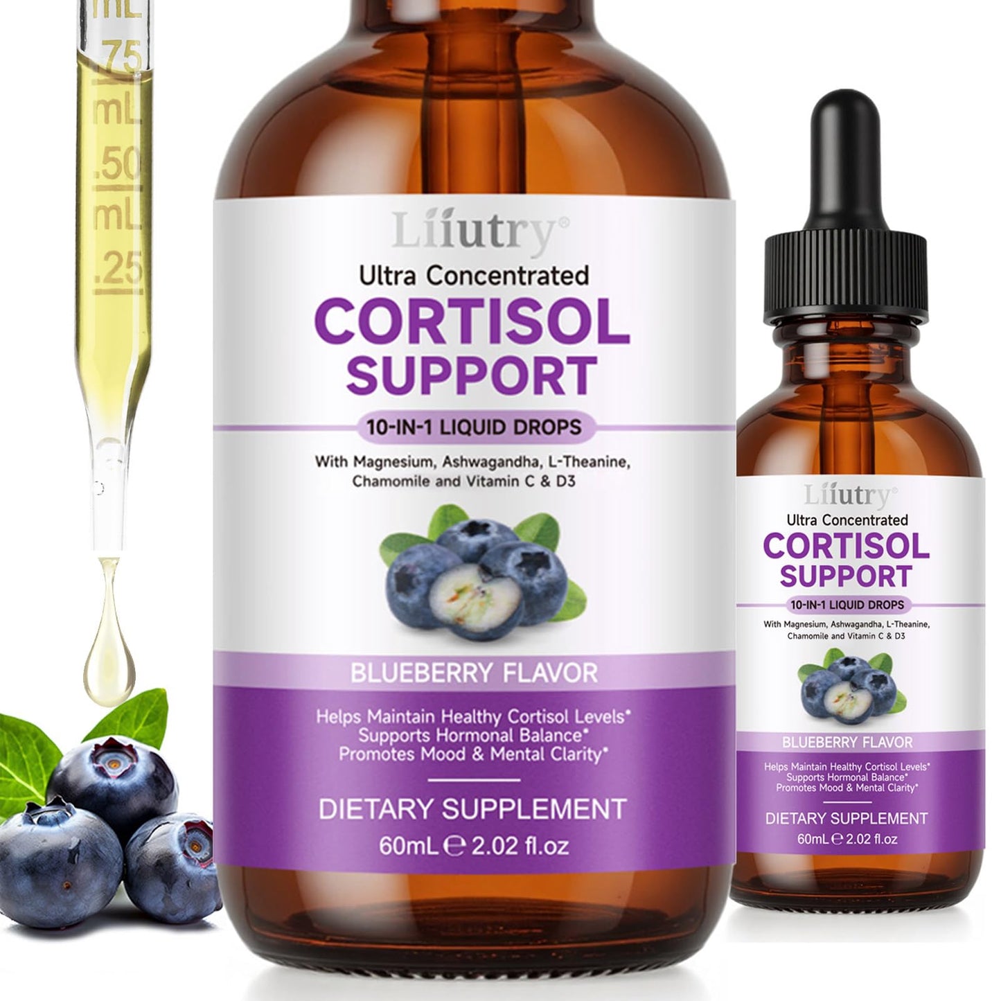 Cortisol Supplements for Women & Men, Cortisol Reducer 10 In 1 Cortisol Detox Liquid Drops with Magnesium, Ashwagandha, L-Theanine Liquid Drops, Hormone Balanced,Promotes Mood & Mental Clarity 2 Fl.Oz