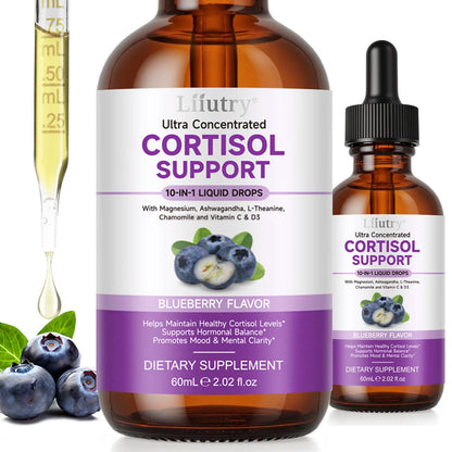 Cortisol Supplements for Women & Men, Cortisol Reducer 10 In 1 Cortisol Detox Liquid Drops with Magnesium, Ashwagandha, L-Theanine Liquid Drops, Hormone Balanced,Promotes Mood & Mental Clarity 2 Fl.Oz