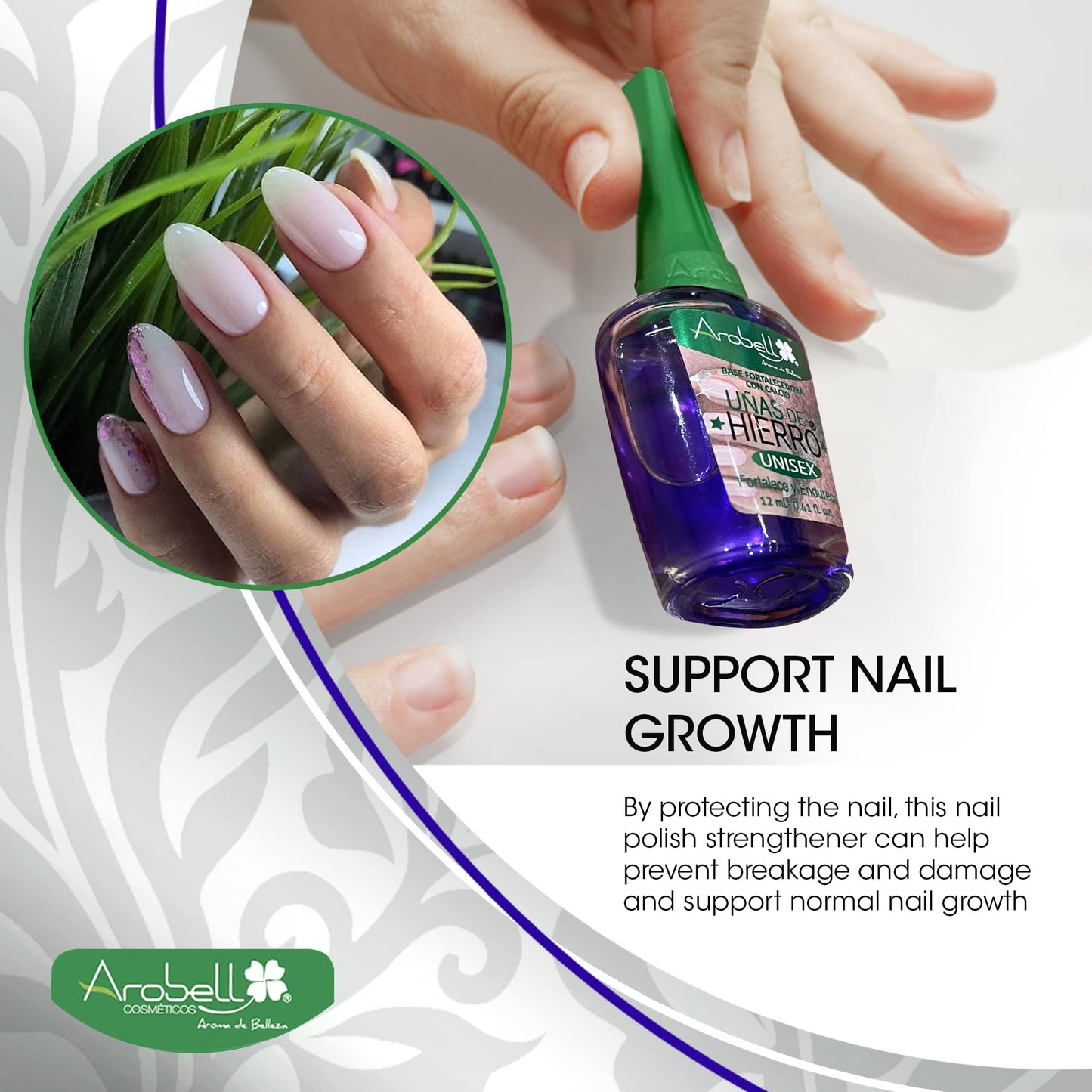 Arobell Nail Strengthener Iron Nails Nail Hardener for Damaged & Brittle Nails Clear Nail Polish for Growth & Protection