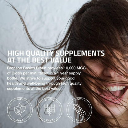 Bronson Biotin 10,000mcg, Supports Healthy Hair, Skin and Nails, Vegetarian, Non-GMO, 150 Tablets