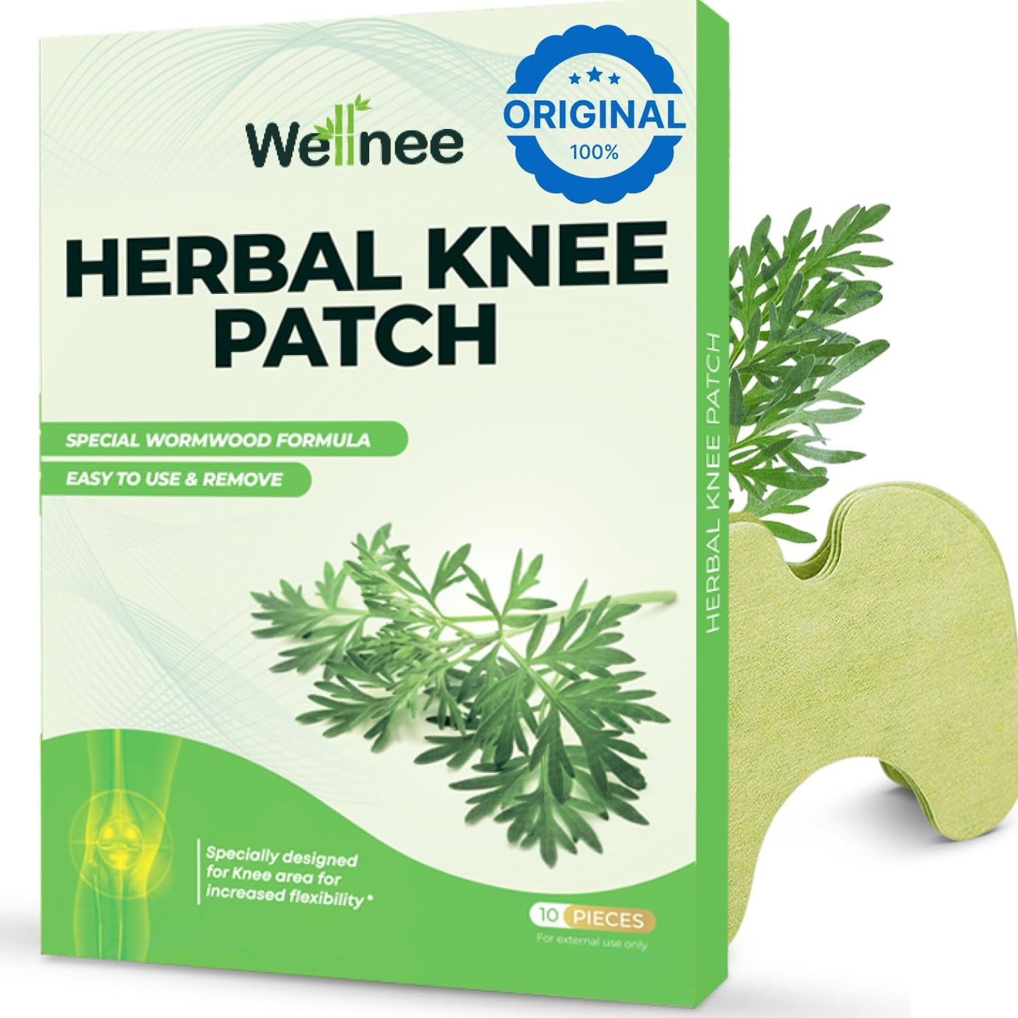Wellnee Knee Support Bundle – Adjustable Patella Knee Strap + Herbal Knee Patches for Everyday Comfort, Activity & Recovery (1 Strap + 10 Patches)
