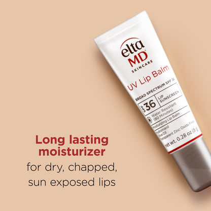 EltaMD UV Lip Balm SPF Sunscreen, Sunscreen Lip Balm with SPF 30+, Protects Dry Cracked Lips, Transparent Zinc Oxide, 0.28 Tube