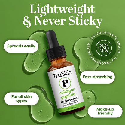 TruSkin Peptide Serum for Face with Tripeptide-29 & Ceramides, 1 fl oz | Multi-peptide formula with Ceramides helps support collagen, skin barrier & firmer-looking skin for smoother texture