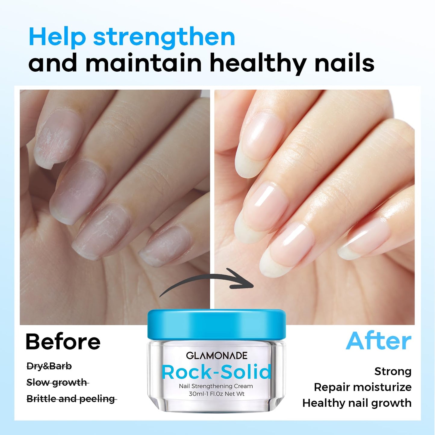 Glamonade Hard Nail Strengthening Cream: Nail strengthener and Cuticle Treatment To Repair Damaged Thin Nails and Dry Cracked Skin&Grow Nails,