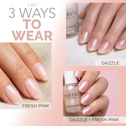 Perfect Formula Gel Coat Color Duo – Fresh Pink & Dazzle - Nail Strengthener & Keratin Repair Treatment, Protein-Rich, Glossy Gel Nail Polish for Damaged Nails,