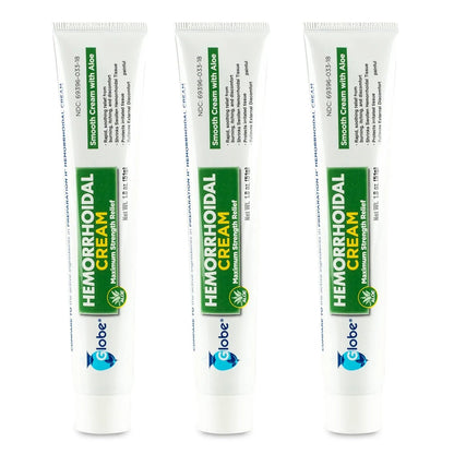 Globe (3 Pack) Hemorrhoid Cream, Relief with Aloe, (1.8 Ounce Tube) Relief from Hemorrhoids, Piles, Itching, Burning, Discomfort, & More GlobeBuy Supplements Australia
