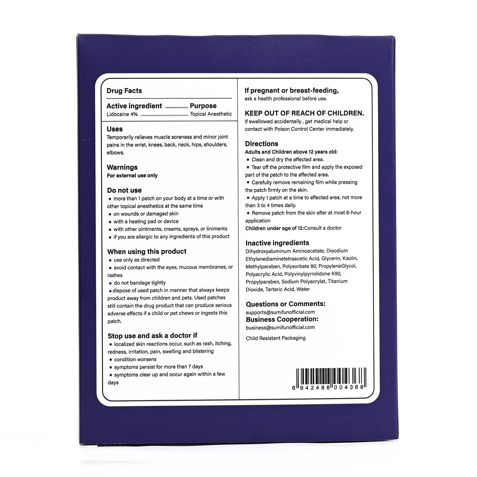 Sumifun XL Lidocaine Patches for Pain Relief, 4% Lidocaine Maximum Strength OTC, Extra Large 4.72"x7.87" for Full Back Pain Patches & Large Areas, 5 Count SumifunBuy Supplements Australia