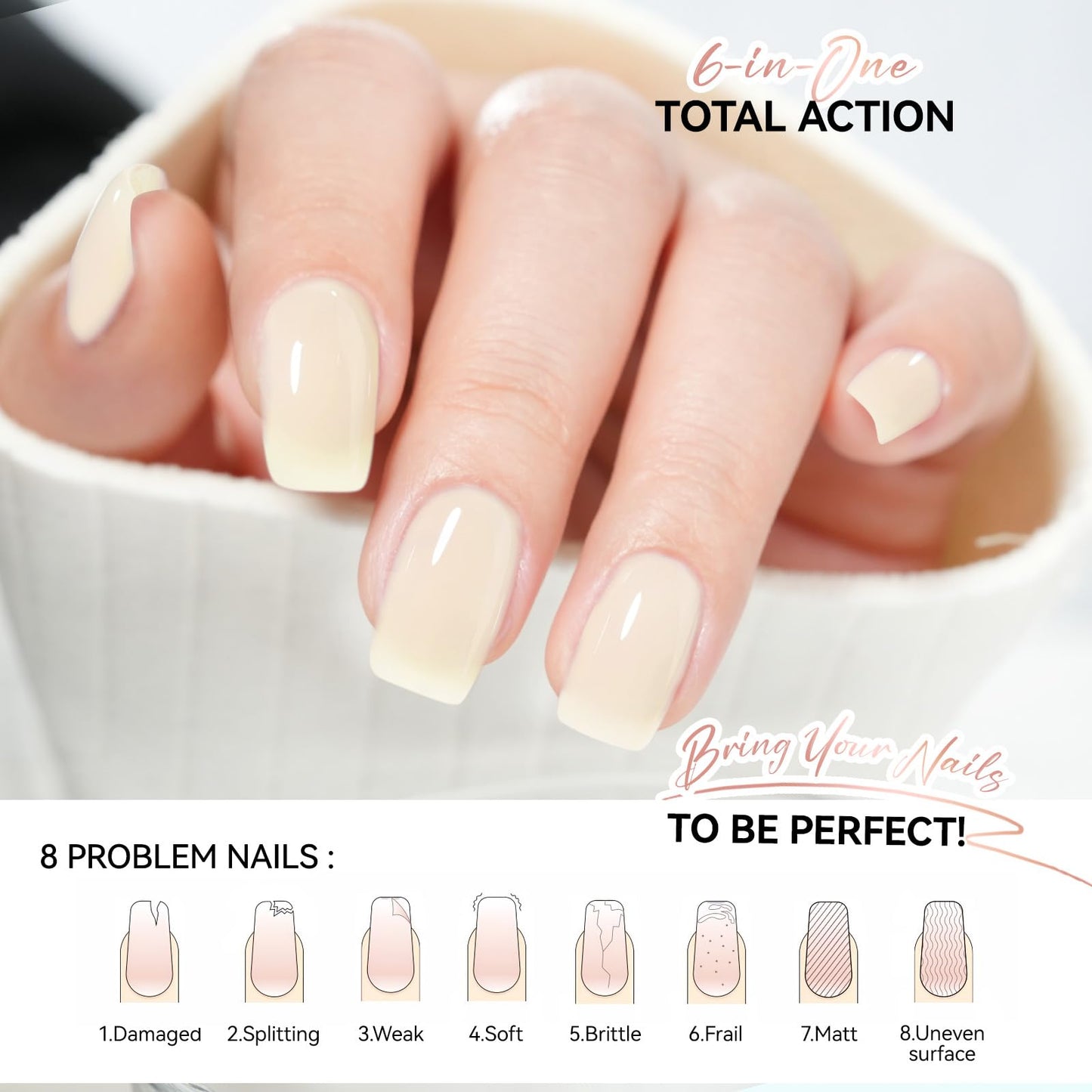 gelike ec Nail Hardener and Strengthener Polish: Milky Apricot Ridge Filler for Peeling Weak Nails Fast Dry Nail Growth Treatment Long Lasting