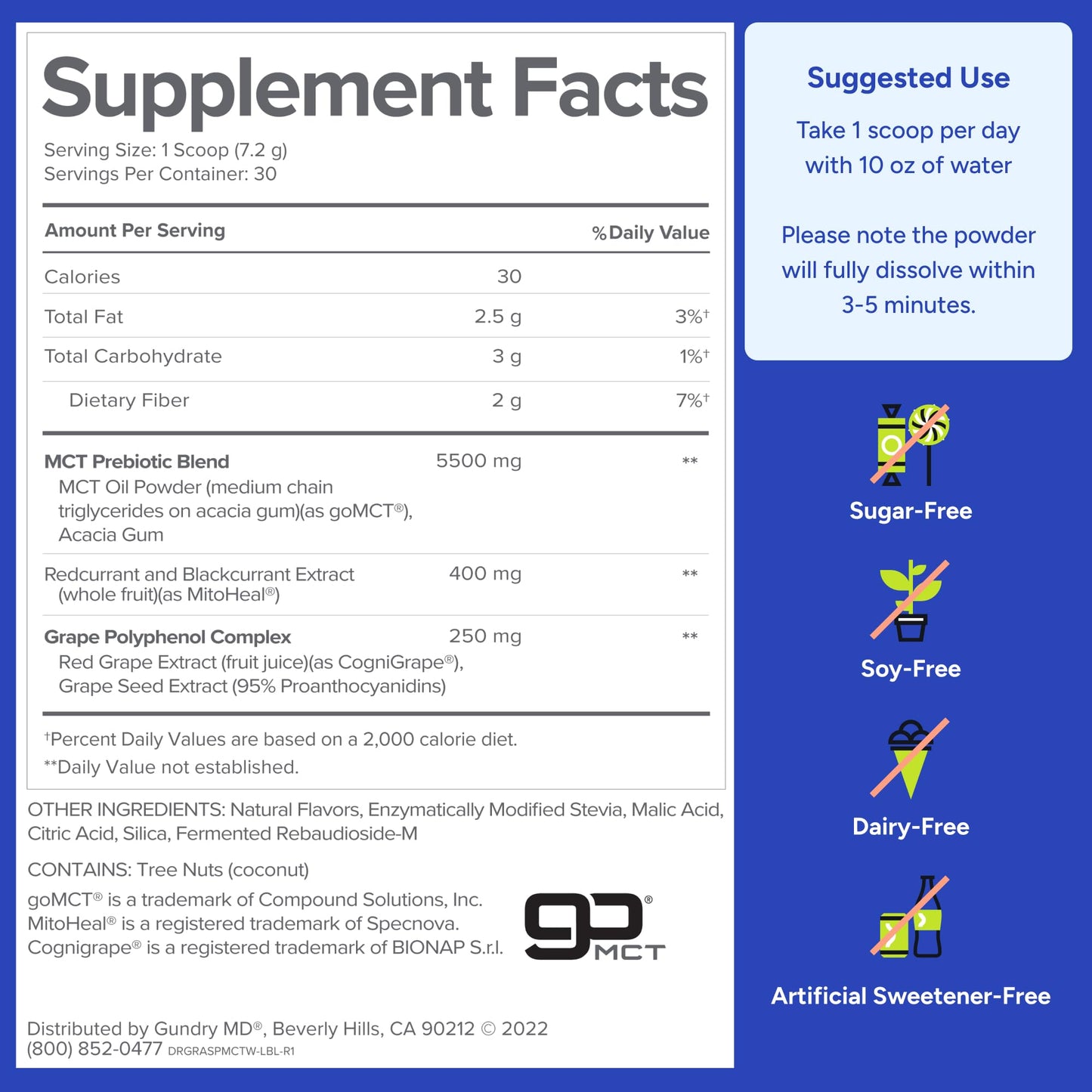 Gundry MD MCT Wellness Powder to Support Energy, Ketone Production and Brain Health, Keto Friendly, Sugar Free (30 Servings) (Raspberry Medley)