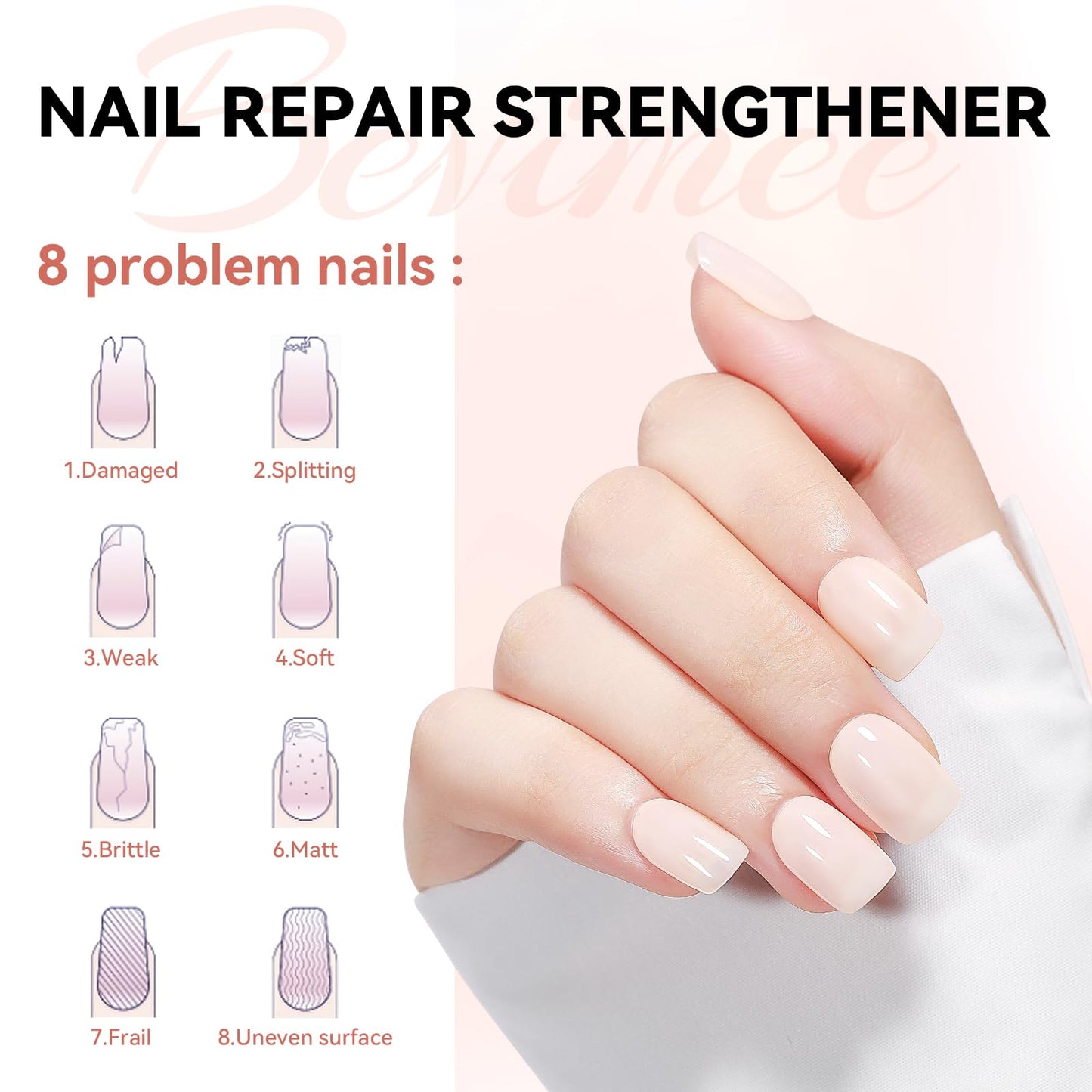 Bevimee Nail Strengthener Natural Nails Hardener Extra Strong and Growth Nude Nail Repair Strengthening Polish Ridge