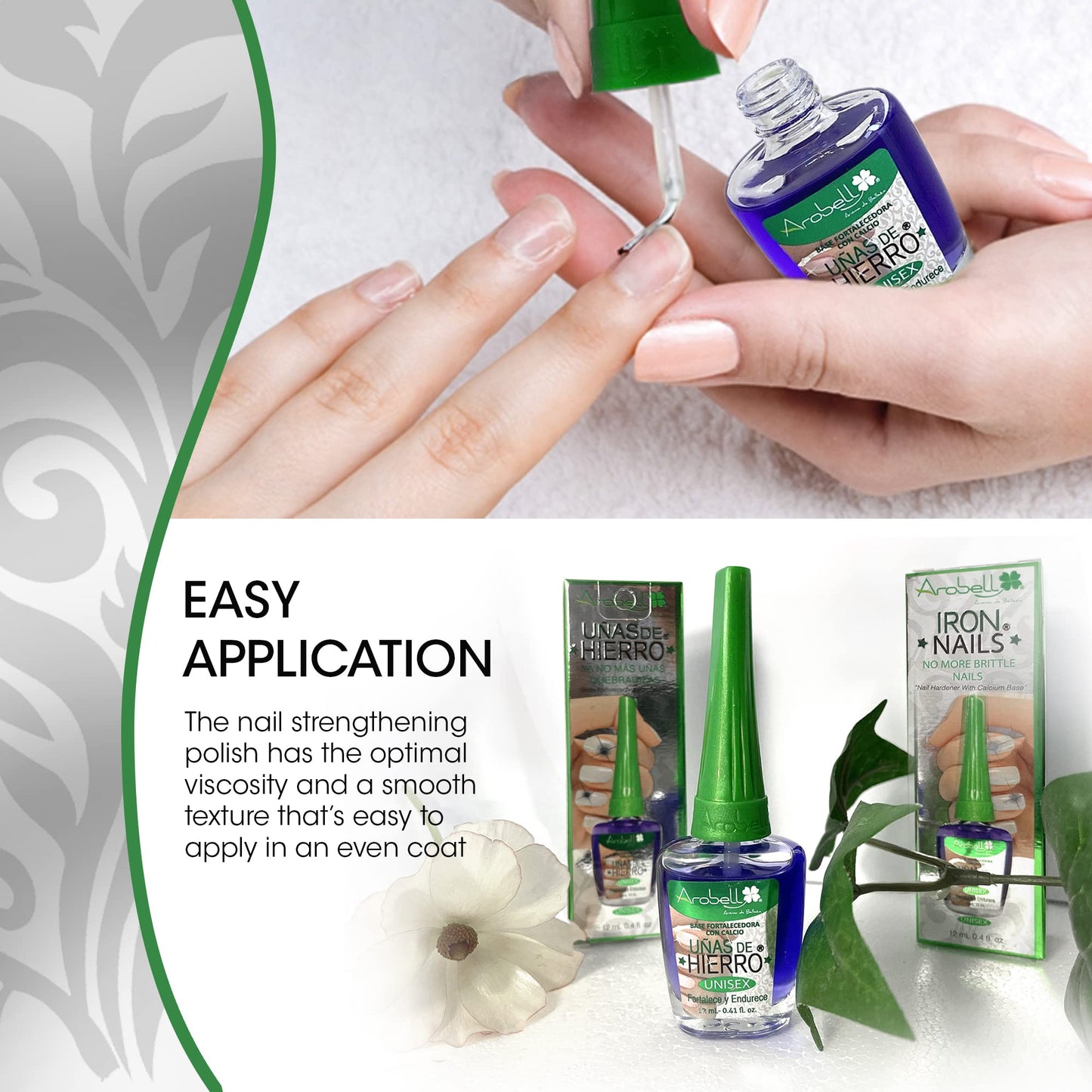 Arobell Nail Strengthener Iron Nails Nail Hardener for Damaged & Brittle Nails Clear Nail Polish for Growth & Protection