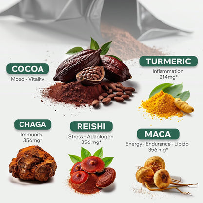 Organic Cocotropic Mushroom Hot Cocoa - Mushroom Coffee Alternative | Sugar Free Hot Chocolate | Organic Cocoa Powder, Reishi Mushrooms, Chaga, Maca Root, Turmeric | Delicious Sustained Focus, Energy & Mood Without Jitters | 16oz