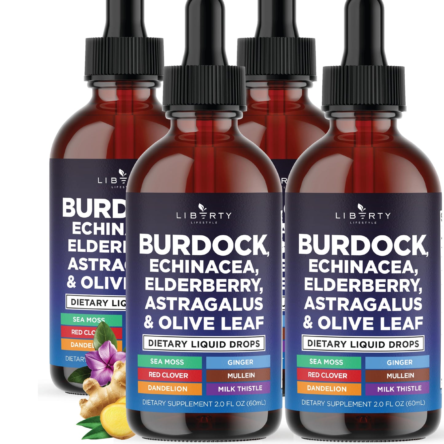 Liberty Lifestyle Lymphatic Drainage Supplement - Burdock Lymphatic Support Drops - Burdock Root, Mullein, Echinacea, Elderberry, Dandelion, Astragalus, Milk Thistle, Red Clover - 2 oz