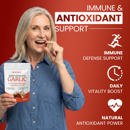 Resilia Garlic Extract 600mg Softgels (60ct) – Odorless Aged Garlic with CoQ10 Ubiquinol & Vitamin K2 as MK-7 – 20-Month Matured, Standardized for S-Allyl Cysteine - Heart & Immune Support