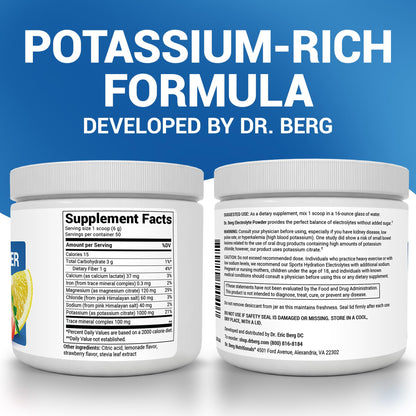 Dr. Berg Zero Sugar Hydration Keto Electrolyte Powder - Enhanced w/ 1000 mg of Potassium & Real Pink Himalayan Salt (NOT Table Salt) - Strawberry Lemonade