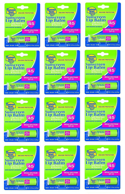 Banana Boat Aloe Vera Lip Balm SPF 45, 0.15 Ounce (12 Pieces)