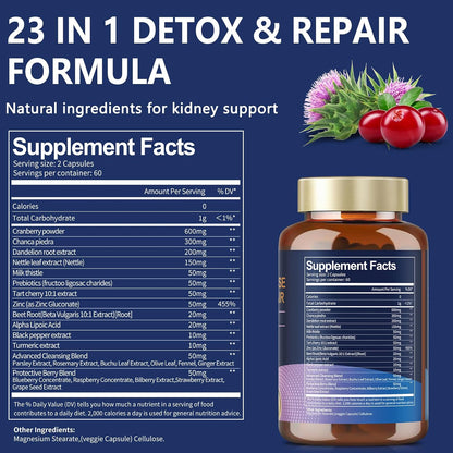 Kidney Cleanse Detox & Repair, Advanced Kidney Support Supplement - Cranberry & Chanca Piedra Pills for Bladder Control, Urinary Pain Relief, Cranberry Urinary Tract Health, Kidneey Stones Dissolver