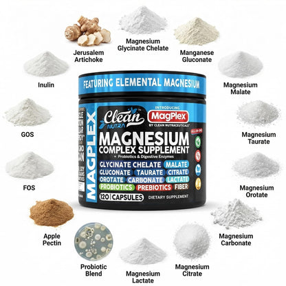 8in1 Magnesium Supplement Complex | Magnesium Glycinate Citrate Malate Gluconate Orotate Carbonate Lactate + Prebiotics Probiotics Digestive Enzymes Magnesio Capsules for Women Men By Clean Nutra Clean Nutraceuticals buy supplements Au