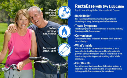 RectaEase 5% Lidocaine Hemorrhoid Topical Relief Cream, Rapid Numbing for Itching & Burning, Extra Strength Anorectal Treatment for Sensitive Areas, Advanced Formula for Fast Soothing Care, 1 oz Tube RectaEaseBuy Supplements Australia