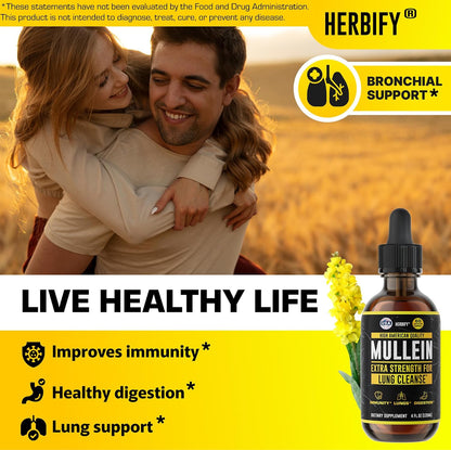 HERBIFY Bundle - Mullein Leaf Extract & Cayenne Pepper Drops - Lung Cleanse & Immune Support, Detox and Digestion Support