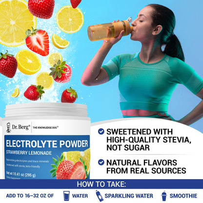 Dr. Berg Zero Sugar Hydration Keto Electrolyte Powder - Enhanced w/ 1000 mg of Potassium & Real Pink Himalayan Salt (NOT Table Salt) - Strawberry Lemonade