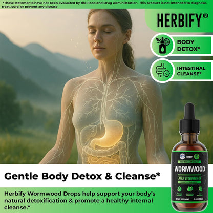 Wormwood Extract for Digestive Health & Liver Detox - Natural Intestinal Cleanse Wormwood Herb Supplement, Supports Gut Health for Women and Men & Life Balance - Made in USA 2 FL Oz
