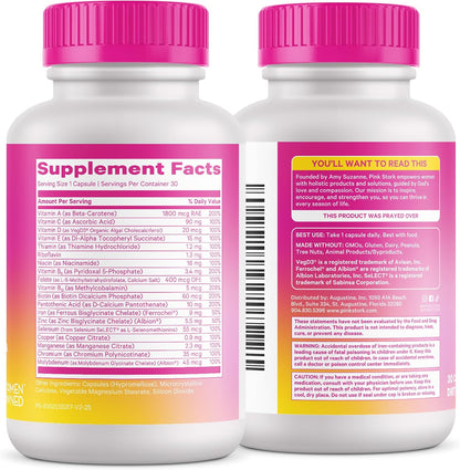 Pink Stork Total Women's Multivitamin - 19 Essential Vitamins for Women & Nutrients – Energy, Metabolism, Hormone, Immune & Mood Support – B6, B12, Biotin, Iron & Zinc – 30 Capsules