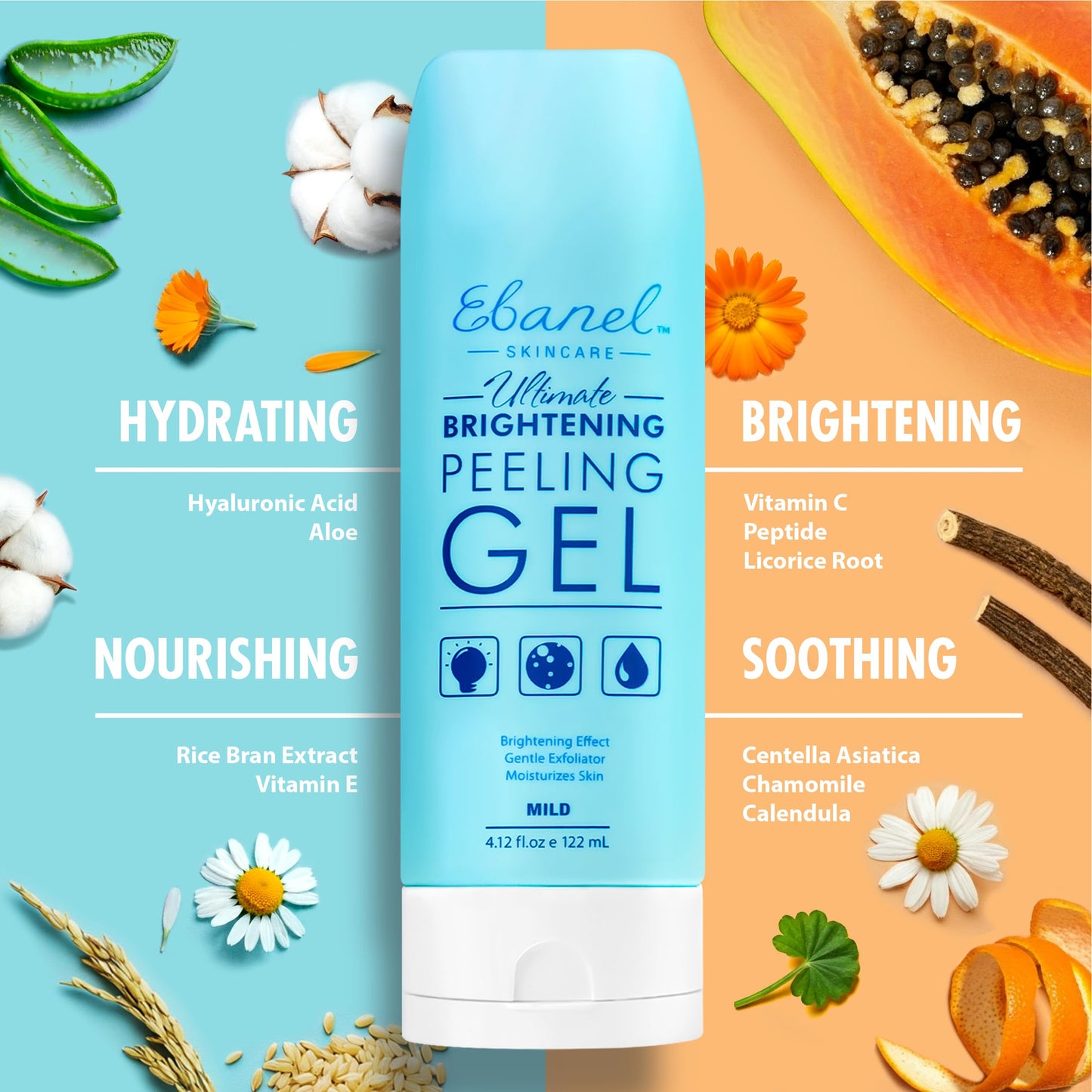 Ebanel Bundle of 2.5% Retinol Serum, Hyaluronic Acid Serum, and Exfoliating Face Scrub Peeling Gel 4.12 Oz