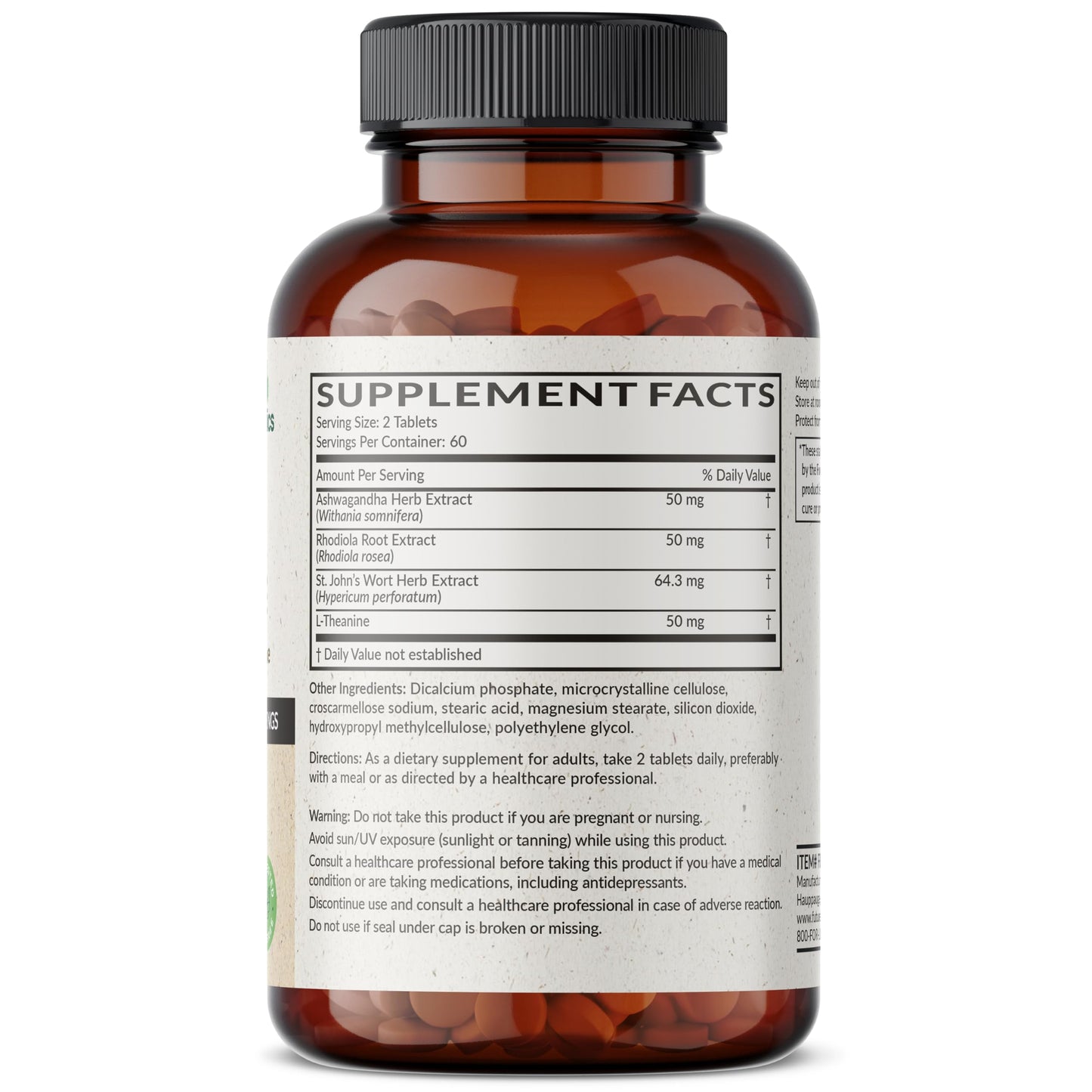 Futurebiotics Chill Pill + Ashwagandha, Rhodiola, St. John’s Wort, & L-Theanine - Non-GMO, 120 Vegetarian Tablets