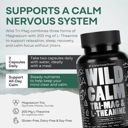 Wild Foods Magnesium Complex Supplement with 7X Forms, 90 Capsules | High Absorption, Full Spectrum, Easy Digestion | 500mg Glycinate, Bisglycinate, Malate, Orotate, Citrate, Taurate