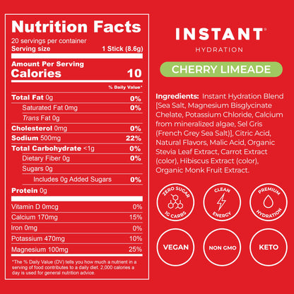 Instant Hydration Sugar Free Electrolytes Powder Packets Variety Pack - Watermelon, Raspberry, Lemon Lime Drink Mix & Travel Essentials with Magnesium and Potassium - Post Workout Recovery - 20 Sticks