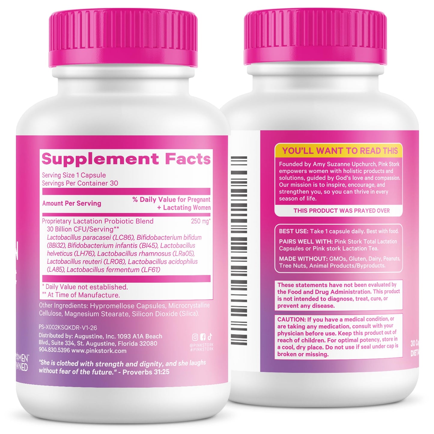 Pink Stork Lactation Probiotic, 30 Billion CFUs, 30 Capsules | Multi Strain Postnatal Probiotics for Breastfeeding Women, Support Breast Milk & Gut Health, Postpartum Essentials