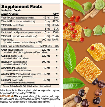 ANDREW LESSMAN Urgent Energy 60 Capsules - Provides a Safe, Healthy Means of Enhancing Energy Levels and Feelings of Well-Being, Green Tea, Guarana, Ginseng, Royal Jelly, Ashwagandha, B-Complex