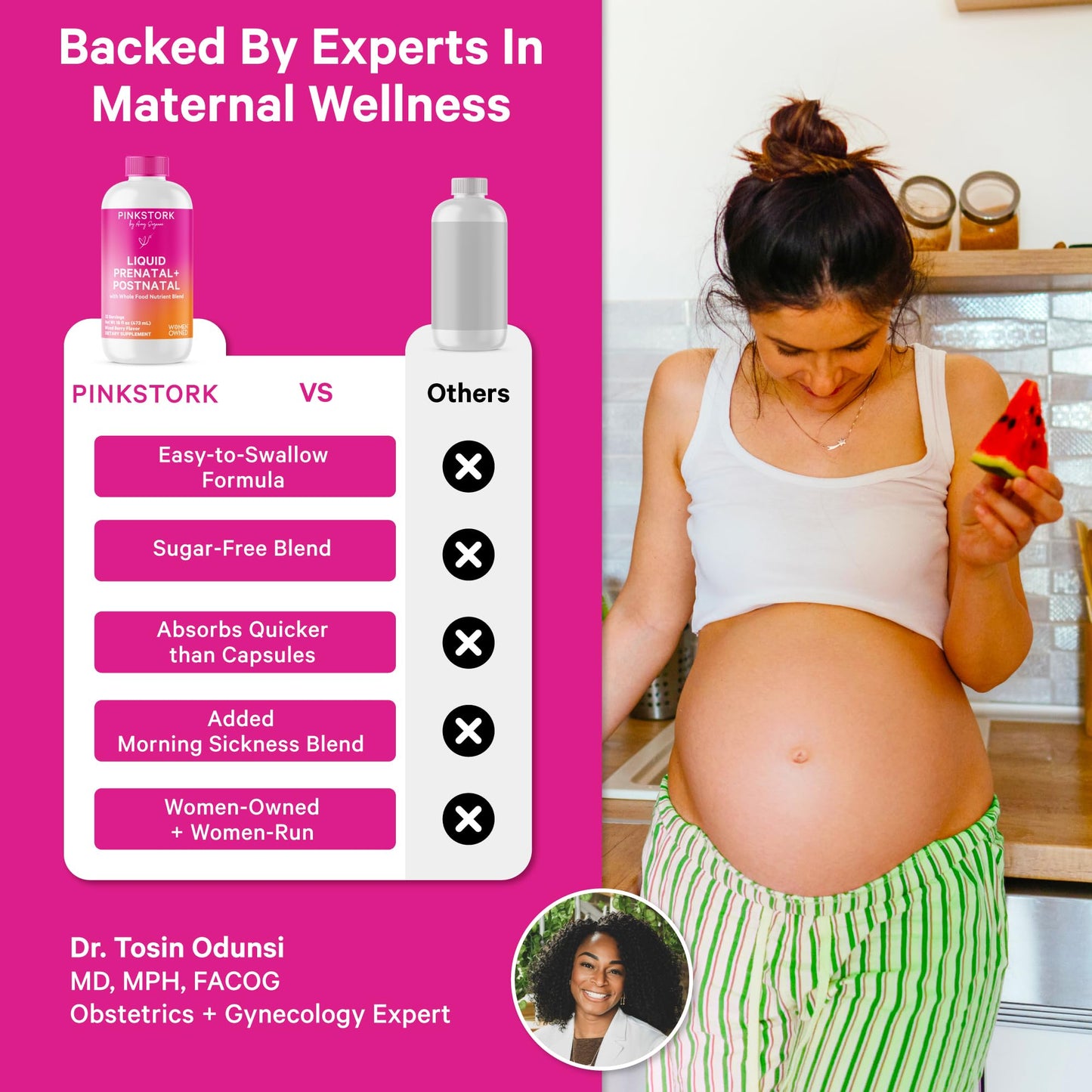 Pink Stork Liquid Prenatal Vitamins for Women – Berry, 32 Servings | Doctor Formulated, Organic Whole-Food Blend, Methylated Folate, Sugar-Free, Fertility to Postpartum, Breastfeeding Friendly