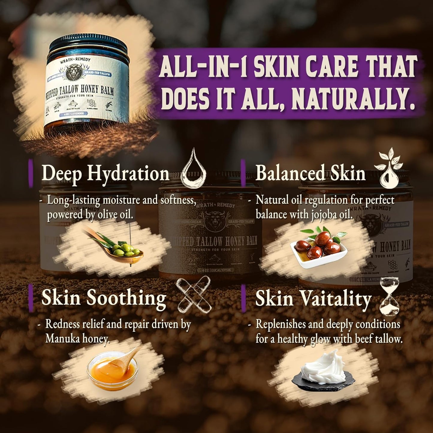 Wrath & Remedy Organic Beef Tallow for Skin - 4 OZ (Lavender) & Wagyu Beef Tallow for Cooking (14 oz)