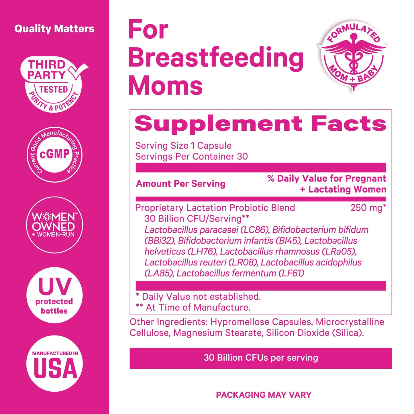 Pink Stork Lactation Probiotic, 30 Billion CFUs, 30 Capsules | Multi Strain Postnatal Probiotics for Breastfeeding Women, Support Breast Milk & Gut Health, Postpartum Essentials