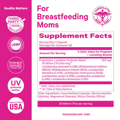 Pink Stork Lactation Probiotic, 30 Billion CFUs, 30 Capsules | Multi Strain Postnatal Probiotics for Breastfeeding Women, Support Breast Milk & Gut Health, Postpartum Essentials