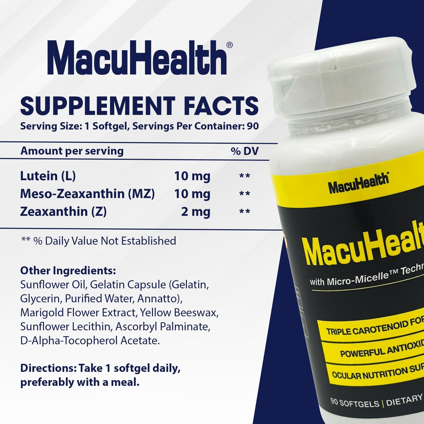 Macuhealth Triple Carotenoid Formula - Eye Vitamins for Adults - 90 Softgels, 3 Month Supply