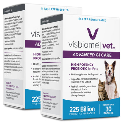 Visbiome® Vet Advanced GI Care Probiotic for Dogs & Cats, 225B CFU, 30 ct | Veterinarian Recommended, De Simone Formulation®, Multi-Strain, Refrigerated Probiotics, Weight-Based Dosing, Made in USA