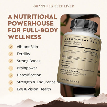 Ancestral Supplements Grass-Fed Beef Liver & Bone Marrow Capsules, 3000mg, Supports Energy, Digestion, Immunity, Skin, Oral Health, Joint Wellness, Non-GMO, Freeze-Dried, 180 Capsules