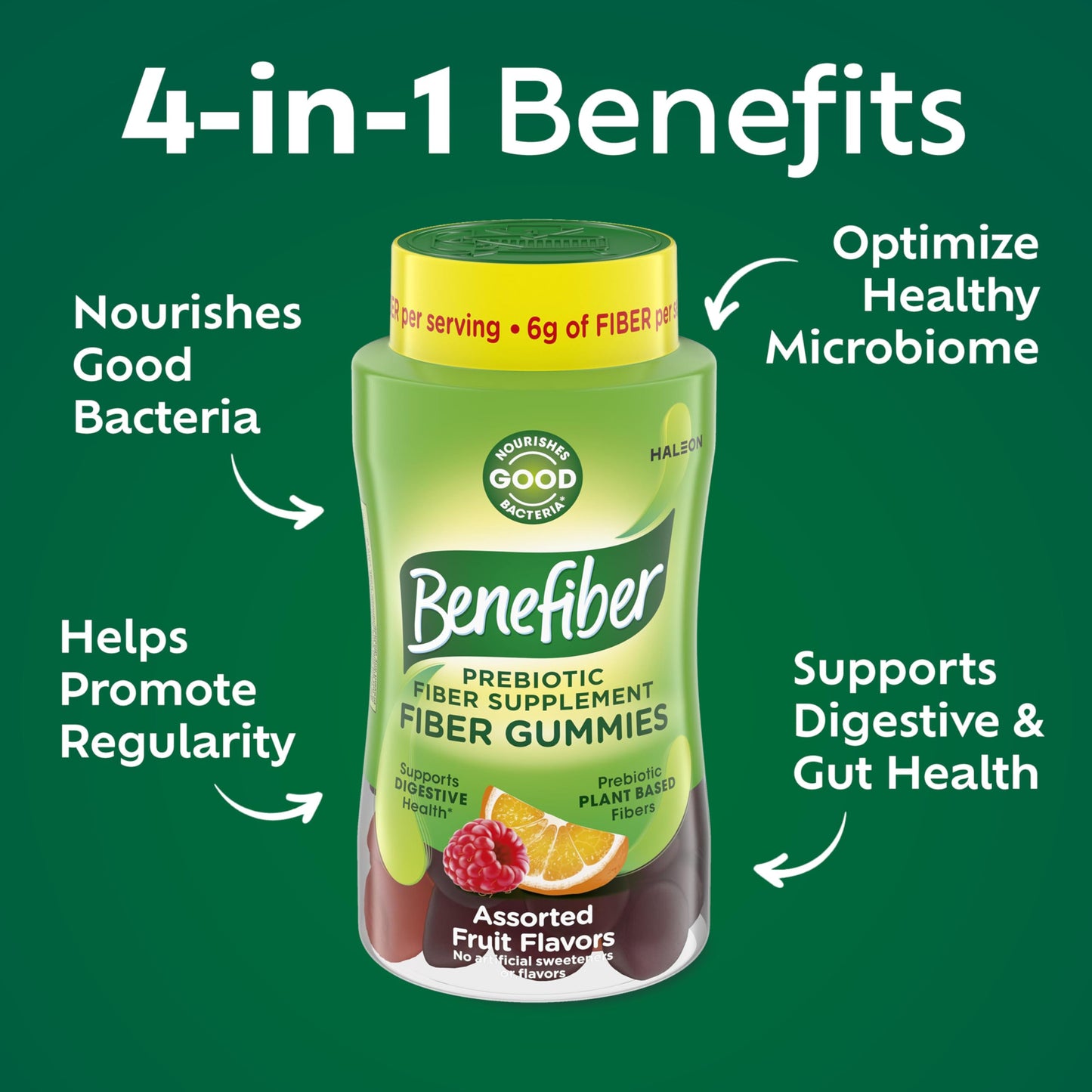 Benefiber Prebiotic Friendly Fiber Supplement Gummies for Digestive Health, Assorted Fruit Flavor - 81 Count