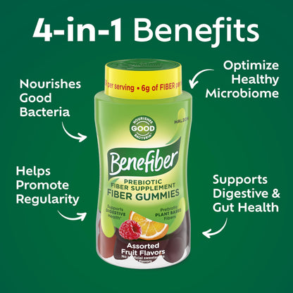 Benefiber Prebiotic Friendly Fiber Supplement Gummies for Digestive Health, Assorted Fruit Flavor - 81 Count