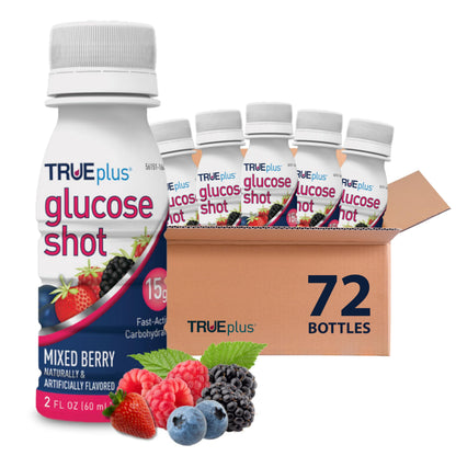 TRUEplus Glucose Shot, 15g Carbohydrates, Mixed Berry Flavor, 6 Pack | 15g Fast-Acting Carbohydrates, Fat Free, Gluten Free, Boosts Energy, Great Tasting and Easy to Use
