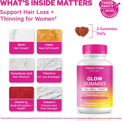 Pink Stork Total Glow Gummies for Women – Hair, Skin & Nails Vitamin with Biotin, Vitamin A, B6, B12, Folate, Zinc & More – Support for Radiant Skin, Strong Nails, and Healthy Hair – 60 Berry Gummies | Hair, Skin & Nails Vitamin with Biotin, Vitamin A, B6