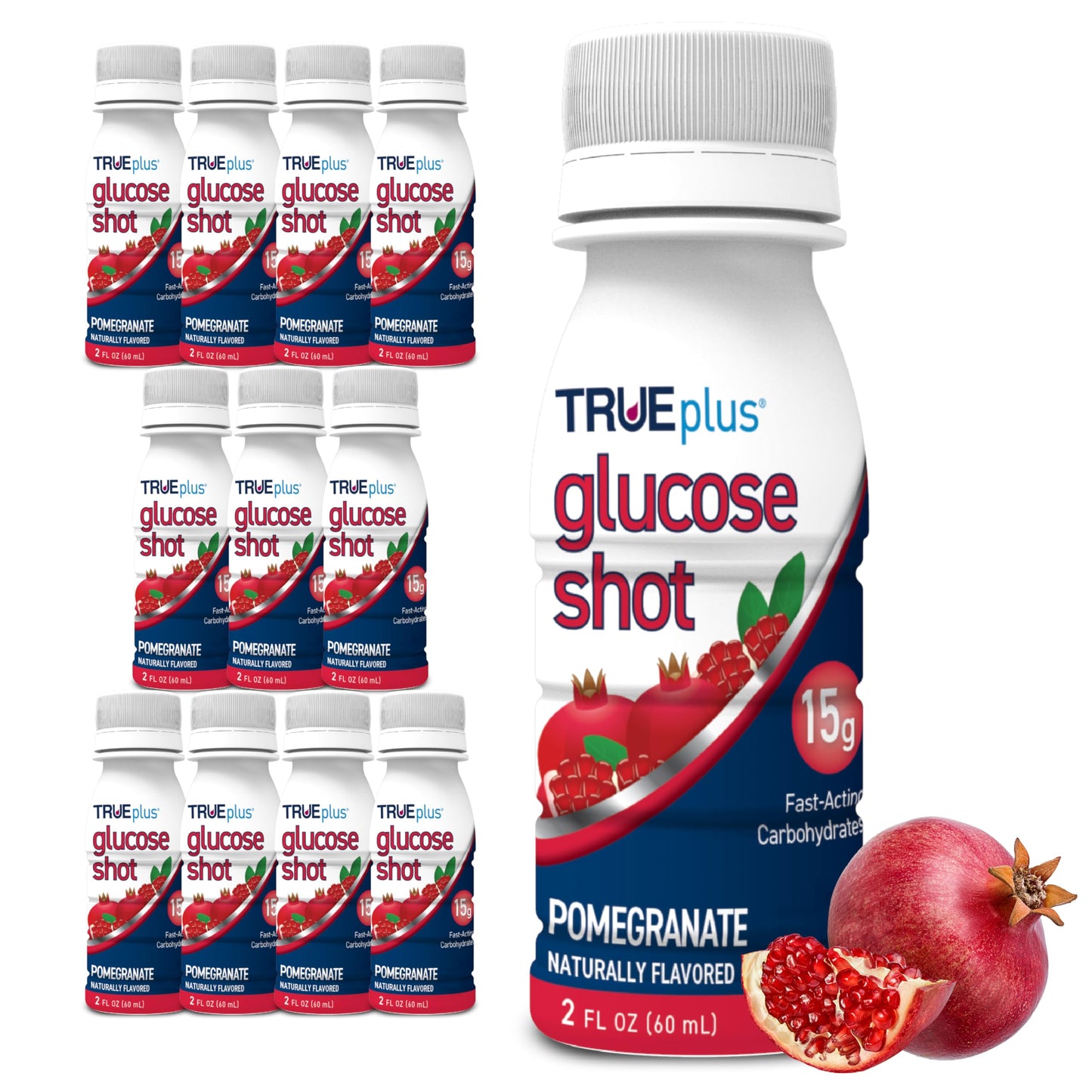 TRUEplus Glucose Shot, 15g Carbohydrates, Mixed Berry Flavor, 6 Pack | 15g Fast-Acting Carbohydrates, Fat Free, Gluten Free, Boosts Energy, Great Tasting and Easy to Use